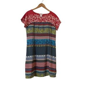 SUNDANCE 100% Silk Multicolor Boho Floral  Stripe Dress, Red Blue Sz 8
